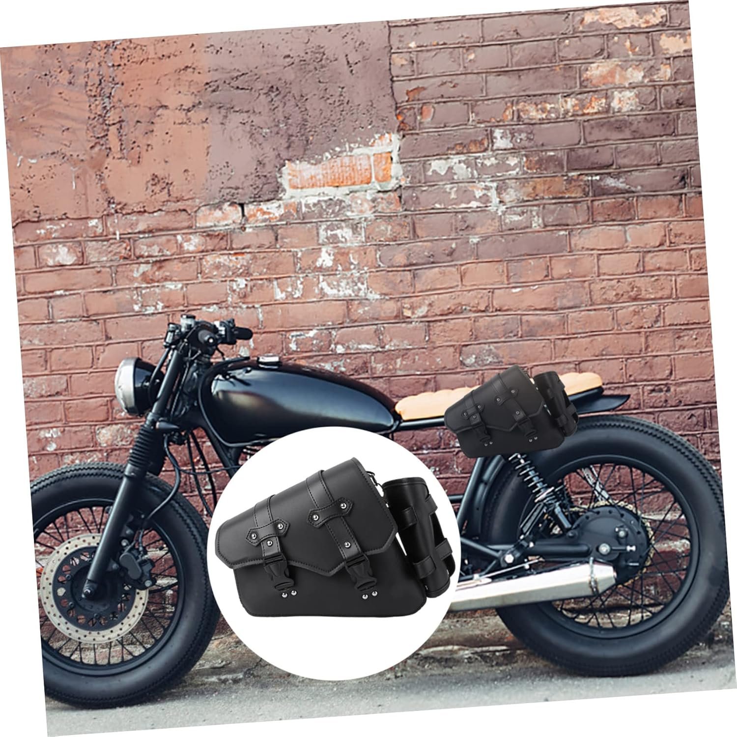 Motorcycle Side Bag PU Tool Storage with Water Bottle Holder Quick Disconnect Buckle Swingarm Case for Bikes Road and Mountain Cycling Left Side Black - Image 3