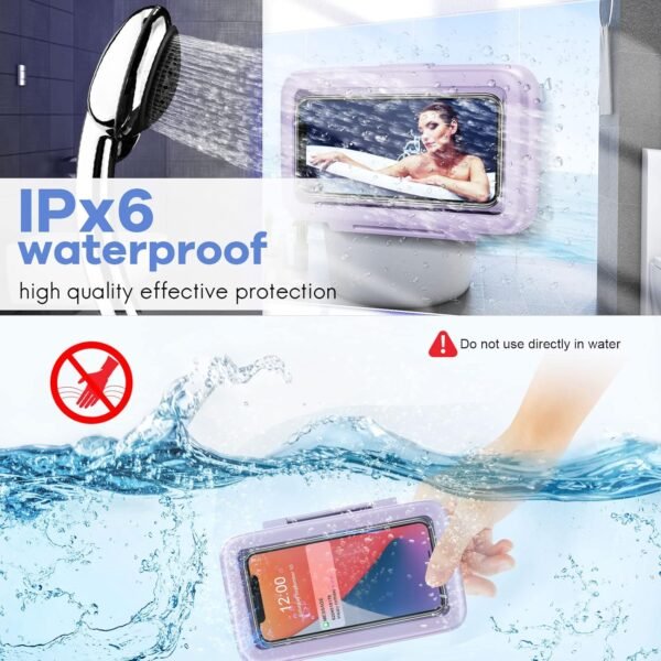 LC-dolida Shower Phone Holder Waterproof 480 Rotation Phone Stand Case Mount for Bathroom Batheub Kitchen Wall Mirro Compatible with iPhone 16 15 14 13 Plus Pro Max XS XR Women Men Gift - Image 9