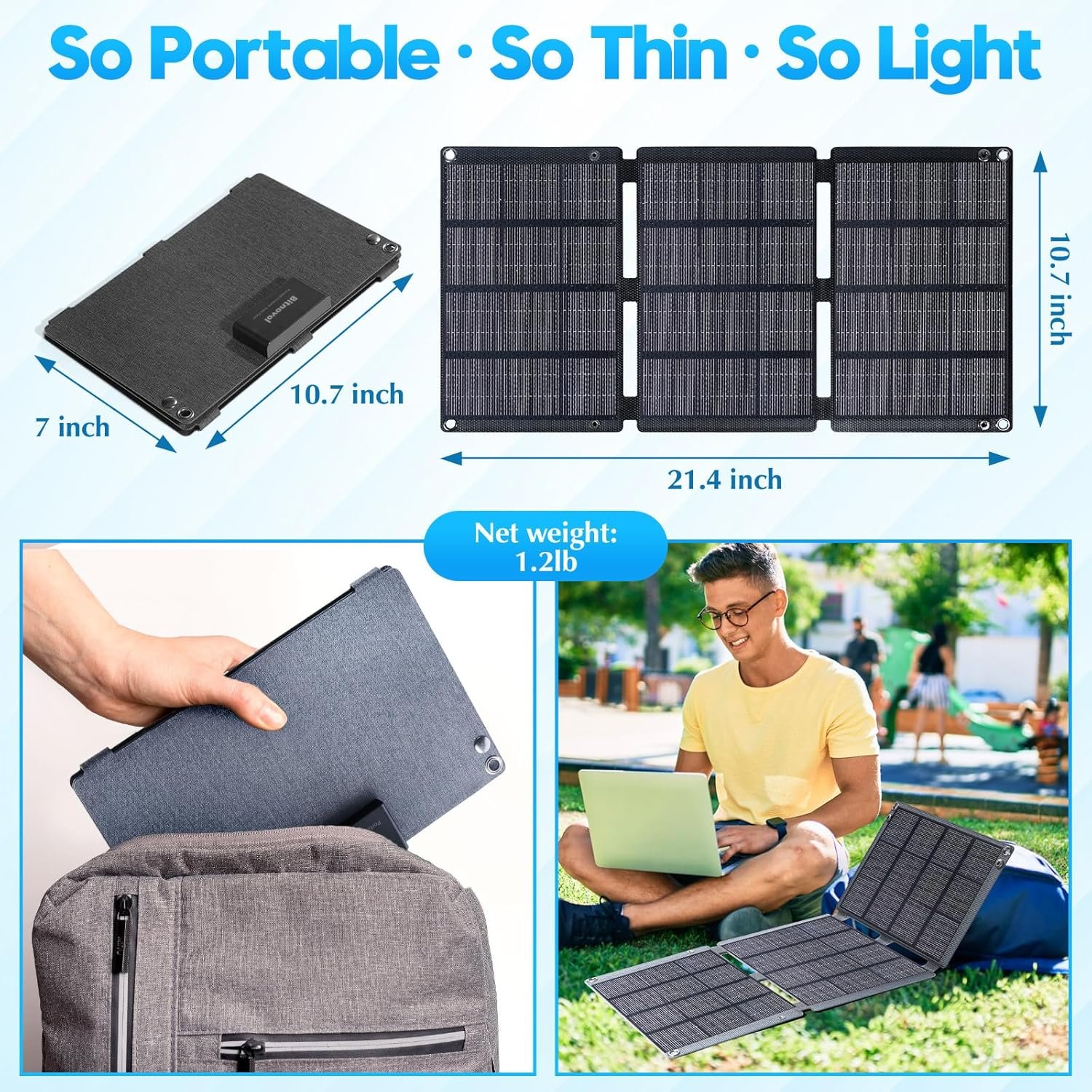 Portable Solar Panels 30W Foldable Solar Panel Charger for Cell Phone Pad Tablet,Type-c/USB/DC 19.5V Output(10 Connectors) >26% 30Watt ETFE High Efficiency IP65 for Camping Backpacking Travel - Image 3