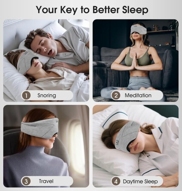 Sleep Mask with Headphones Bluetooth 5.4, TOPOINT Blackout Eye Mask for Sleeping Headphones Earphones with Soft Bamboo Cotton Cooling Breathable, HD Stereo Speaker for Side Sleepers Women Men Travel - Image 8