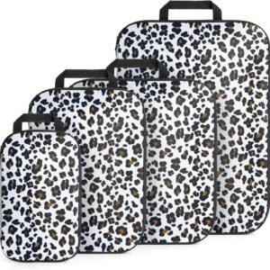 4PCS Leopard Packing Cubes for Travel, Lightweight Compression Travel Bags – Luggage Suitcase Organizer, Expandable, Zipper Closure