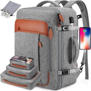 Travel Backpack, 17Inch Laptop Backpack, Carry-on Approved Bag for Men & Women, Waterproof Luggage with Packing Cubes, Shoe Pocket, Personal Item Size for Flights