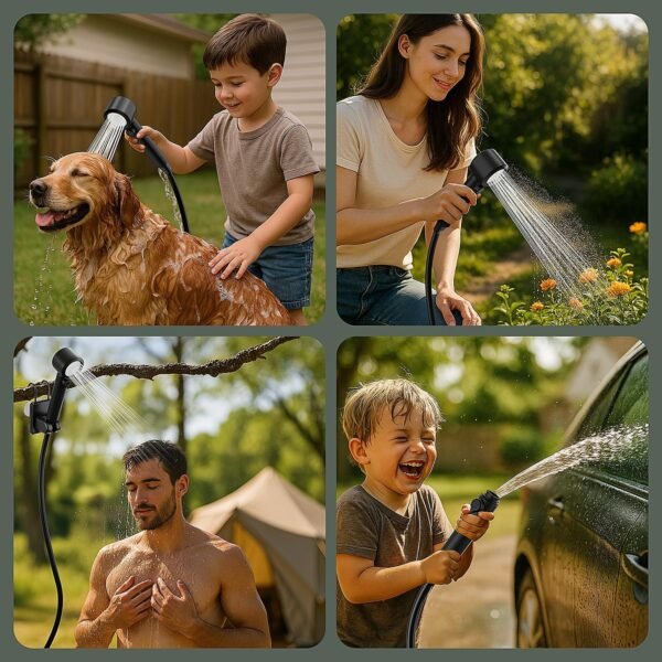 Portable Shower for Camping, Powerful 10L/Min Water Flow, Rechargeable Shower Pump with Bath Sponge, 4 Spray Modes, IPX8 Waterproof, 7800mAh Battery, Ideal for Hiking, Travel, Car Wash, Pet - Image 2