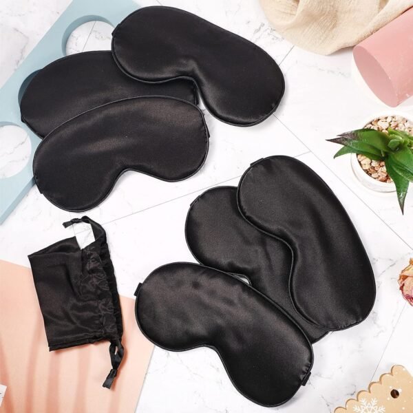 6 Pieces Natural Silk Sleep Mask Soft Eye Mask Adjustable Strap Blindfold Eyeshade Smooth Comfortable Eye Cover with Bag for Sleeping(Black) - Image 4