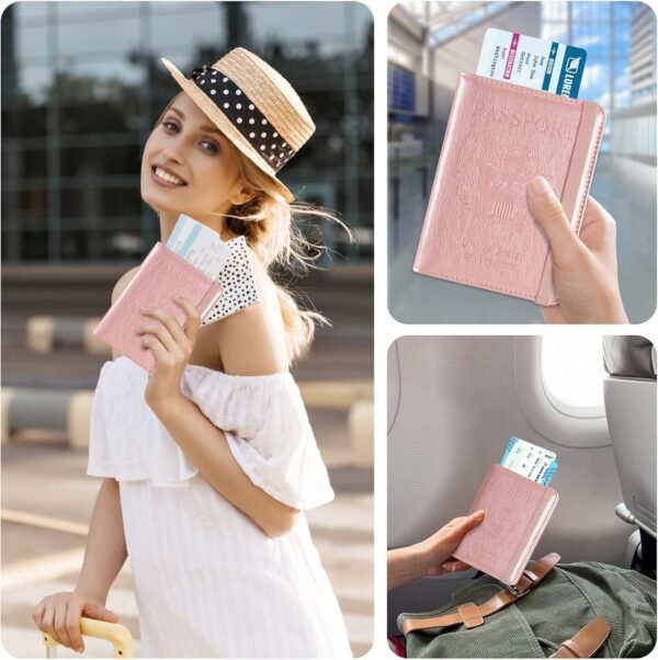 ACdream RFID BLOCKING Passport Holder Travel Wallet, Premium PU Leather Cover Passport Book with Card Holder, Pen Holder, Keep Organization, and Travel Essentials for Women and Men, Rose Gold - Image 5