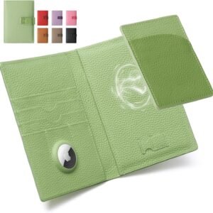 Full Grain Leather Passport Holder for Travel Women Men Passport Wallet with Airtag Slot RFID Blocking Travel Essentials Passport Cover Case Green