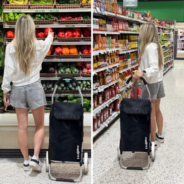 Ultra Lightweight Foldable Shopping Cart for Groceries, Large 40L Capacity Groceries Cart on Soft Rolling Wheels, Removable Bag, Multi-Use Personal Hand Truck (Black) - Image 5