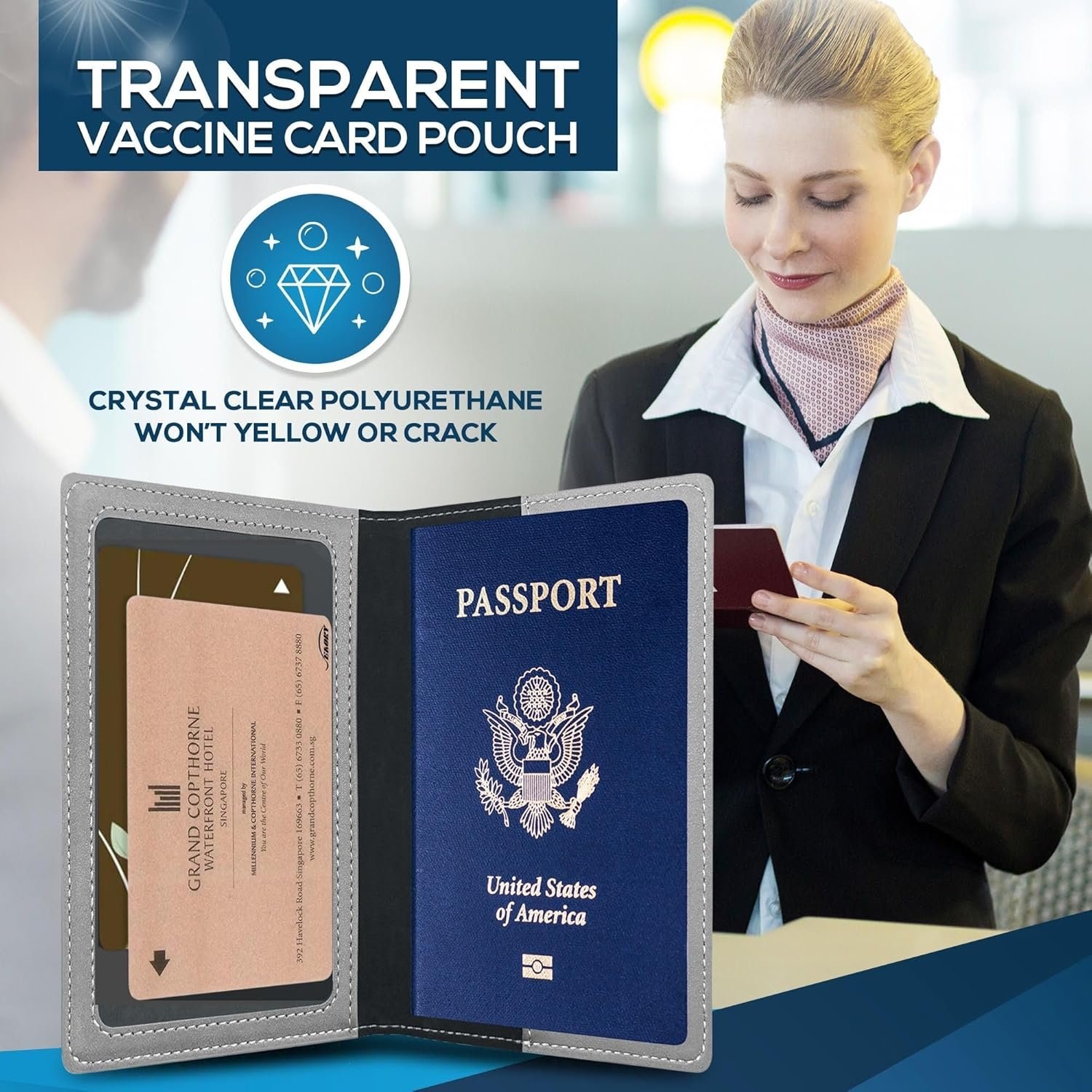 Ciana Passport Holder for Men and Women - PU Leather Passport Cover and Card Holder - Combo Slim Passport Holder with Card Protector Slot, Travel Must Haves (Gray) - Image 7