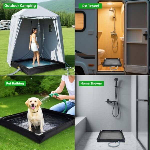 Portable Shower Base, 32"x32"x4" Foldable Camping Shower Pan with Upgraded Detachable Drain Pipe and Mesh Bag, Collapsible Shower Basin for Outdoor, Tent, RV, Beach, Shower Stall Enclosures, Indoor - Image 3