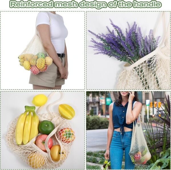 12 Pcs Reusable Grocery Bags Farmers Mesh Produce Bags Bulk Net Portable String Bag Portable Tote Bag with Handle String Shopping Organizer for Fruit Vegetable Storage Market - Image 6