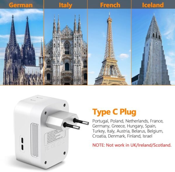 Mapambo 220V to 110V Voltage Converter US to Europe International Universal Travel Adapter with Fast Charging 2 USB-A 2 USB-C Port Worldwide Power Converters Plug Combo for Spain Italy - Image 4