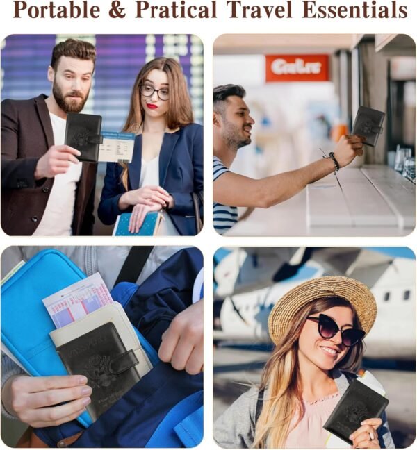 Passport Holder for Travel, Leather Passport Holder, RFID Passport Cover Passport Wallet Premium Passport Case with Card Holder & Pen Slot Travel Must Haves Essentials for Women Men (Black) - Image 7