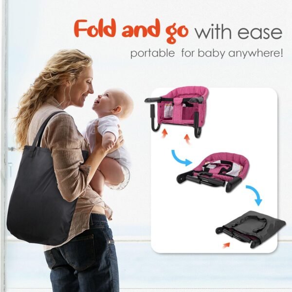 Hook On High Chair - Portable & Foldable for Babies 6-36 Months, Family & Travel Use with Carry Bag(Rose Red) - Image 5