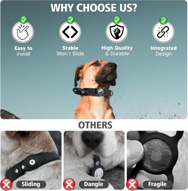 Heavy Duty Tactical Dog Collar with AirTag Holder, Adjustable GPS Tracking Collar for Small, Medium & Large Dogs, Compatible with Apple AirTag, Includes Control Handle for Added Security (Black, M) - Image 5