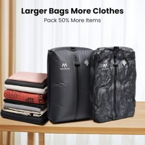Vacuum Bags for Travel, IP67 Reusable Vacuum Seal Bags for Clothing with Electric Pump, Vacuum Seal Packing cube for Suitcases, Backpack & Travel (2PC+Pump)