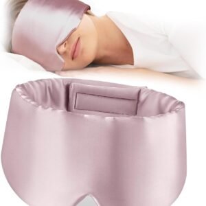 Silk Sleep Mask Eye Mask for Women Man, Adjustable Band & Soft Pressureless, Side Sleeper Blackout Sleep Mask for Sleep Travel Yoga Nap, Large Size (Pink)