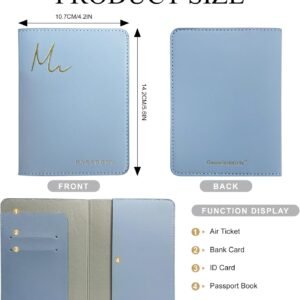 Mr&Mrs Gifts Matching Passport Covers for Mr and Mrs, Gold Foil Logo, Dual PU Leather with Card Pockets, Honeymoon Travel Essentials Gift for Newlyweds(MM Light Blue)