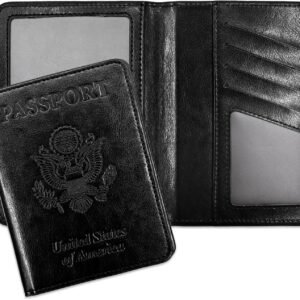 Passport Holder for Travel Essentials RFID Blocking Wallet Card Case PU Leather Passport Cover Women and Men (Black)