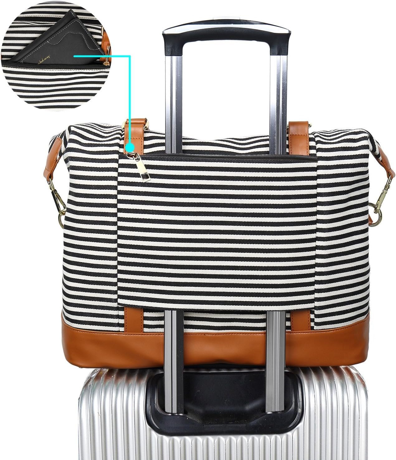 BLUBOON Travel Tote Bags with Zipper Ladies Canvas Bag Weekender Overnight Bag for Women Carry on Duffel Bag Trolley Sleeve - Image 2