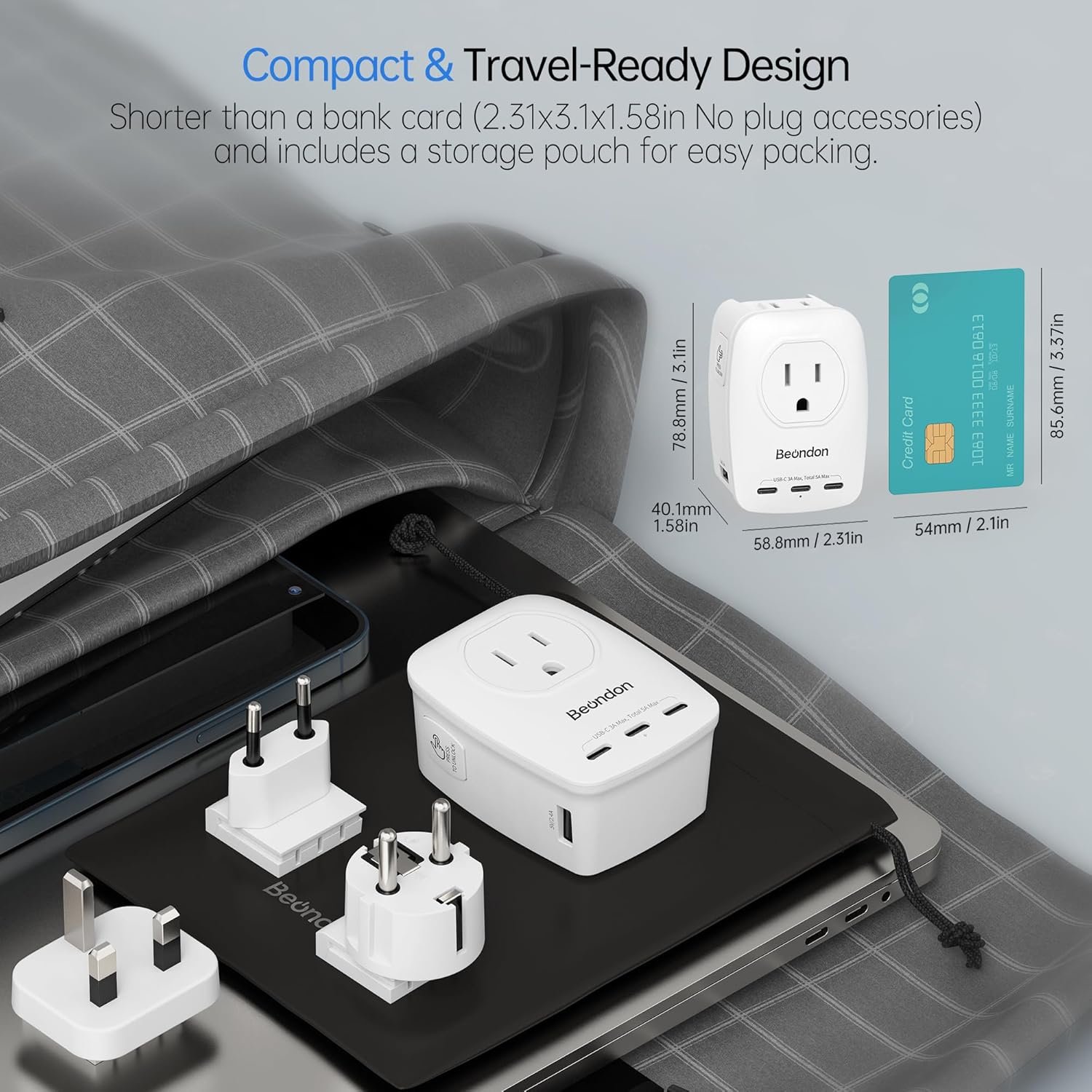 BEONDON European Travel Adapter Kit with Detachable Plugs (C/E/F/G) for UK, France, Germany, Italy, Spain & More - 2 US Outlets & 5 USB Ports (3 USB C) - Multi-Device Charger - Image 7