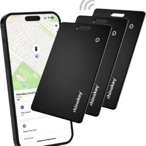 Rhinokey® Wallet Tracker Card (iOS Only) – Slim Rechargeable 1.8mm Thin Tracker, Airtag Wallet IP68 Waterproof, Apple Find My Luggage Tags, Item Finder with Key Chain Hole (3 Pack – iOS)
