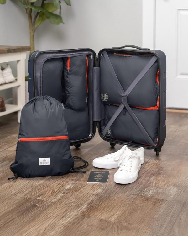 Large Compression Packing Cubes 6 Piece Set for Travel with Lightweight Laundry Bag/Drawstring Backpack for Carry-On Suitcase (Grey/Orange) - Image 2