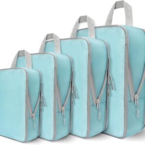 4 Set Compression Packing Cubes for Travel, Suitcase Organizer Bags Set for Luggage, Road Trip Travel Accessories in 4 Sizes (Extra Large, Large, Medium, Small), Blue