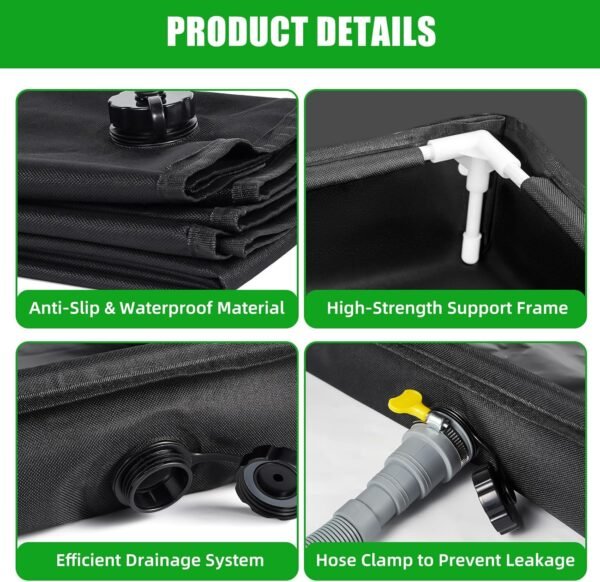 Portable Shower Base, 32"x32"x4" Foldable Camping Shower Pan with Upgraded Detachable Drain Pipe and Mesh Bag, Collapsible Shower Basin for Outdoor, Tent, RV, Beach, Shower Stall Enclosures, Indoor - Image 7