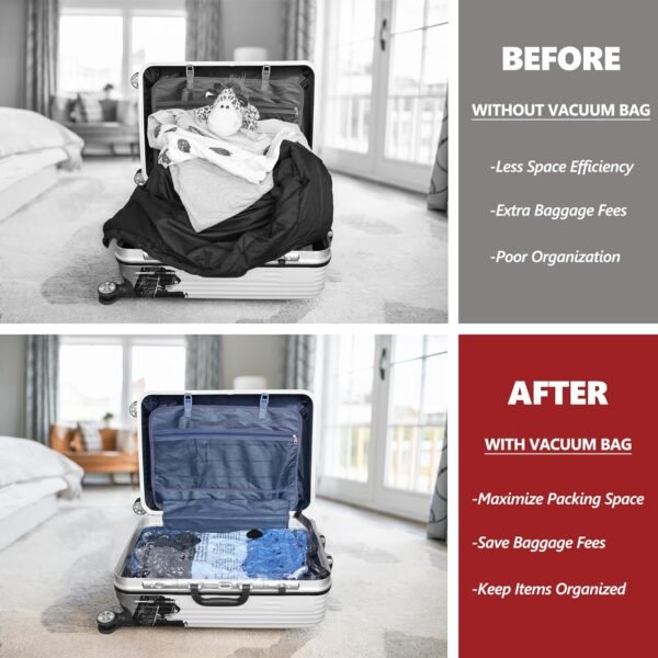 SUOCO Travel Vacuum Bags for Luggage with Portable Electric Pump, 8 Small Packing Seal Bags for Clothing Suitcase Backpack, Space Saver Compression Clothes Storage Bag - Image 2