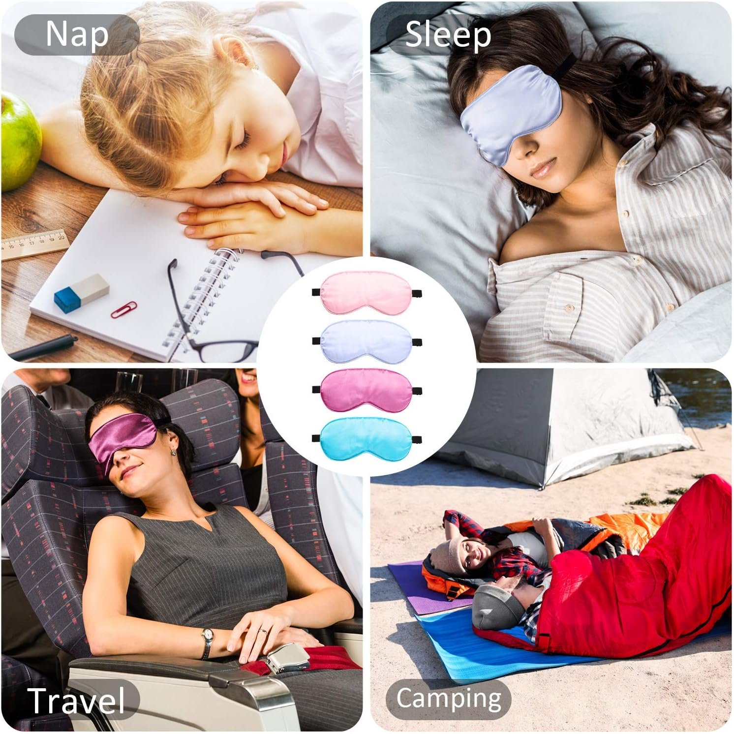 BBTO 8 Pcs Sleep Mask, Silk Eye Mask for Sleeping with Adjustable Strap, Blackout Sleeping Eye Blindfold Soft Silk Mask for Men Women Adults (Light Color) - Image 5