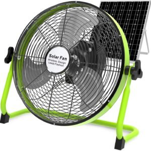 xingruyu 14 Inch Rechargeable Solar Powered Fan with Solar Panel Powered and AC Charger Dual Input, Solar fan for Household Camping Fishing Outdoors 360° Tilt, Portable Rechargable Fan