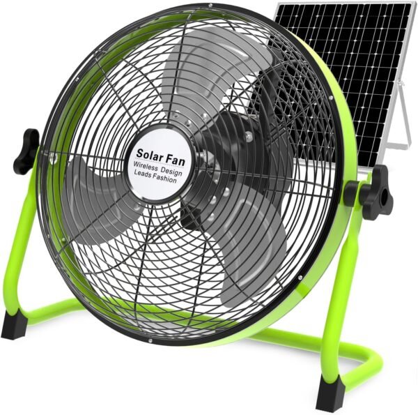 xingruyu 14 Inch Rechargeable Solar Powered Fan with Solar Panel Powered and AC Charger Dual Input, Solar fan for Household Camping Fishing Outdoors 360° Tilt, Portable Rechargable Fan