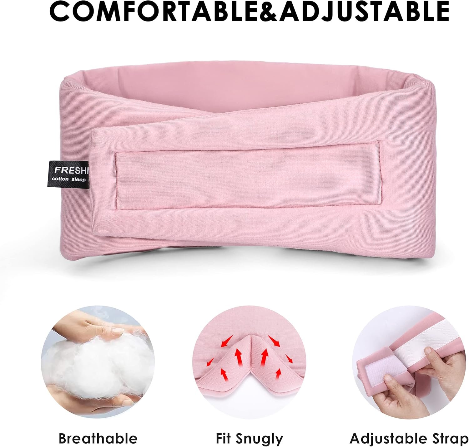FRESHME Cotton Sleep Mask Blackout - Handmade Eye Mask for Sleeping Eye Shade Cover Sleep Mask for Women Men Girl Soft and Breathable Adjustable Blinder Light Blocking Pink Airplane with Travel Pouch - Image 3