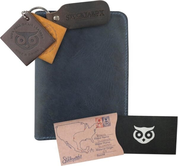 Hide & Drink, Double Passport Cover with Slots for Bills and Keys, Rustic Case, ID Organizer, Full Grain Leather, Handmade Accessories, Slate Blue - Image 7