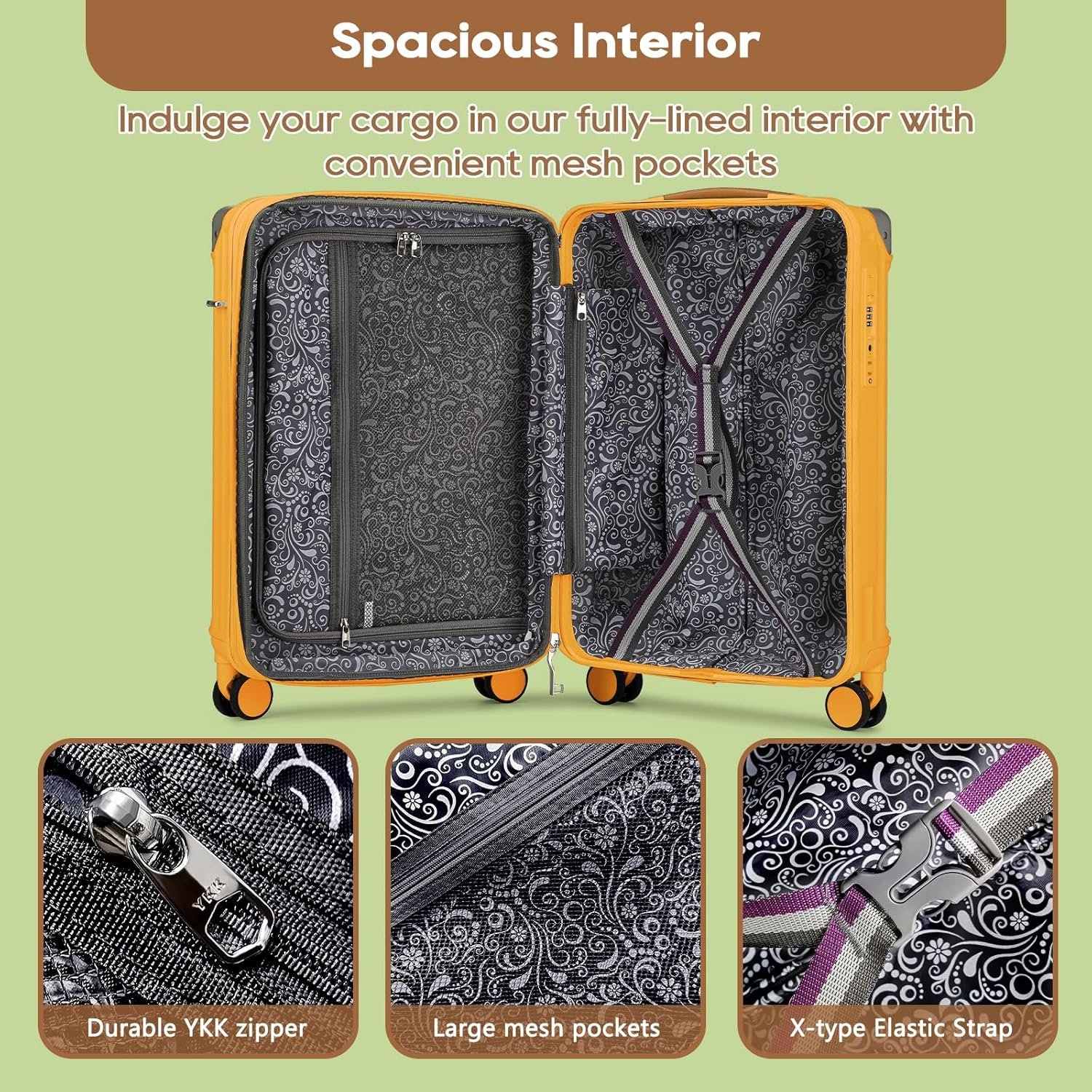 Joyway 20in Carry On Luggage with Cup Holder and USB Port, 25% Expandable Capacity, Smart Suitcase with Anti Slip Wheels and Handbag, Perfect for Men and Women 3 Piece Set Orange - Image 6