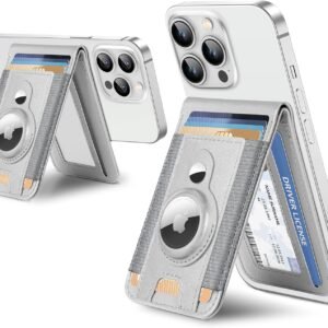 for Magsafe Wallet with Airtag Holder, Magnetic Wallet for iPhone 16/15/14/13/12 Series, 9-Card Holder, Open ID Window, Mag Safe Wallet with Adjustable Stand, RFID Blocking, Grey