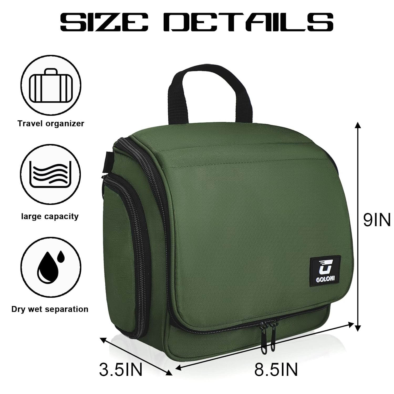 Goloni 10-Compartment Hanging Travel Toiletry Bag for Men & Women - Large Makeup & Toiletries Organizer with Smooth Zippers,XXL Swivel Metal Hook - Perfect for Travel, Camping, and Daily Use - Image 2