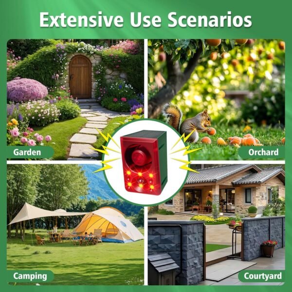 ChunHee Solar Outdoor Motion Sensor Alarm with Dog Barking Gunshot Sound, Support Recording and Adjustable Volume, 130db Loud Noise Maker 3 Work Modes Strobe Light for Home, Villa, Farm, Barn (6pack) - Image 8