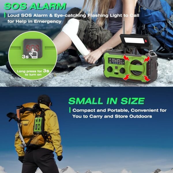 Emergency Weather Radio 37000mWh Solar Hank Crank Radio USB Charged with NOAA/AM/FM, Flashlight, Reading Light, SOS Alarm for Emergency Kit for Indoor Outdoor Power Outage Survival Essentials - Image 4