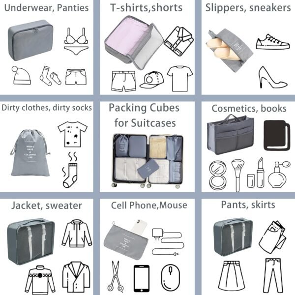 Travel Accessory Organizer, 8 Set Packing Cubes for Suitcases, Convenient Travel Packing Organizer - Image 3