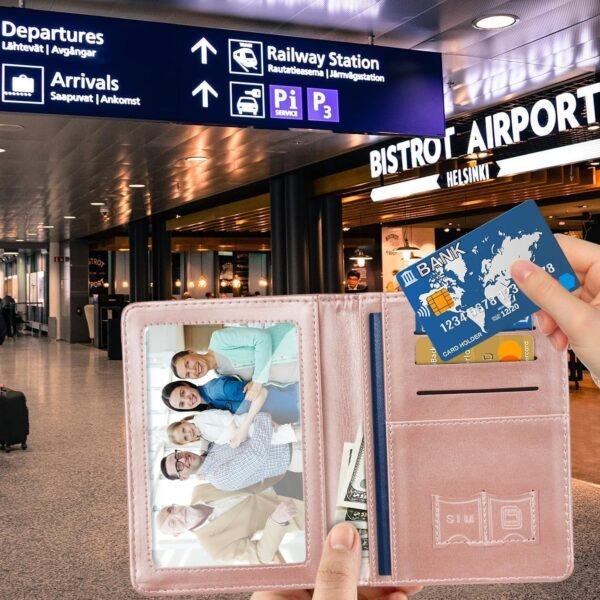 Passport and Vaccine Card Holder,Traveling Passport Cover with CDC Vaccination Card Slot RFID Blocking Passport Wallet for Women and Men, Glitter Rose Gold - Image 4