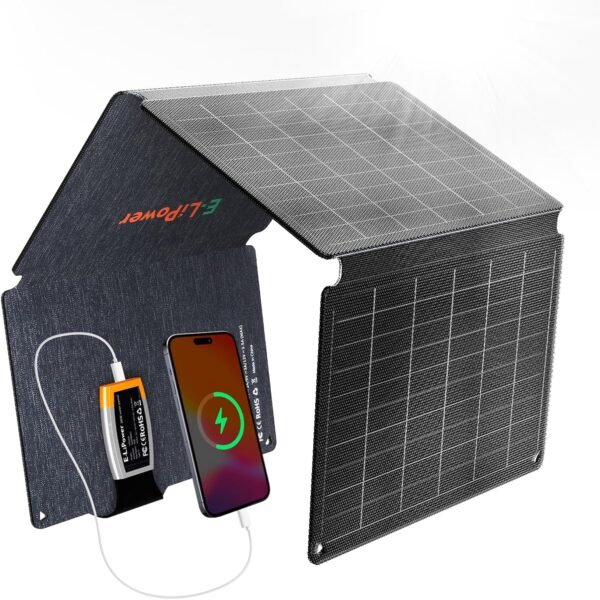 E-LiPower Portable Solar Panel 36W | 26% High-Efficiency Foldable Solar Panels with USB QC and PD Quick Charge for Camping, Hiking, Outdoor Trip, Compatible with Phones, Ipad & Tablets