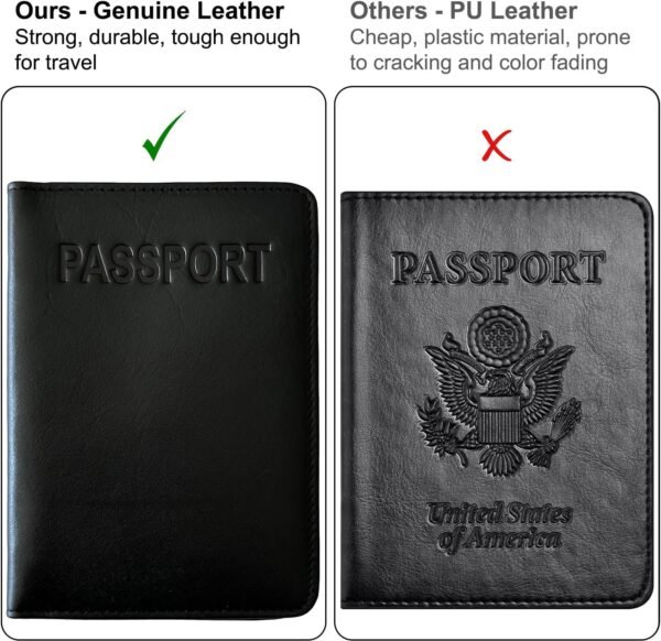 Black Basic Genuine Leather RFID Passport Cover - Image 5