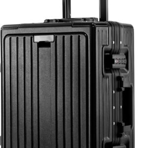 24 Inch Check-In Luggage Aluminum Frame Zipperless Luggage, Hard Shell Suitcase TSA Approved Checked Luggage, ABS+PC Lightweight Zipperless Suitcase with Spinner Wheels (Black)