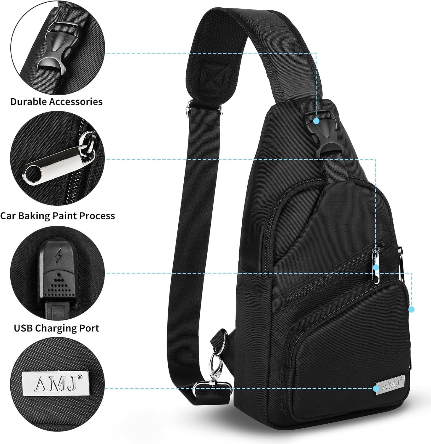 AMJ Crossbody Sling Bag Men Women, Casual Shoulder Backpack, Chest Daypack Satchel for Hiking Travel - Image 3