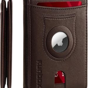 RUNBOX AirTag-Wallet-Mens-Slim-RFID Blocking Wallets Leather with Bill Compartment Air Tag Bifold Card Holder Wallet Gifts for Men Dad