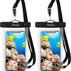 ProCase 2 Pack Waterproof Phone Pouch Case, 7″ Universal Underwater Cellphone Dry Bag for iPhone 16 15 14 13 Pro Plus Max 12 11, Galaxy S24 S23 S22 Ultra Pixel -Clear