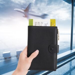WASON Leather Passport Cover Travel Wallet RFID Blocking – Passport Holder Slot with Zipper Pocket for lD, Boarding Pass,Ticket, Cash, SD Card, Travel Essentials for Men and Women (Black)