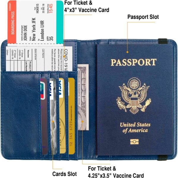 Passport Holder for Travel Passport Cover for Men Passport Wallet Case With 3D Metal Badge Protector Leather Card Case RFID Blocking Women Travel Accessories Document Organizer (Navy Blue) - Image 4