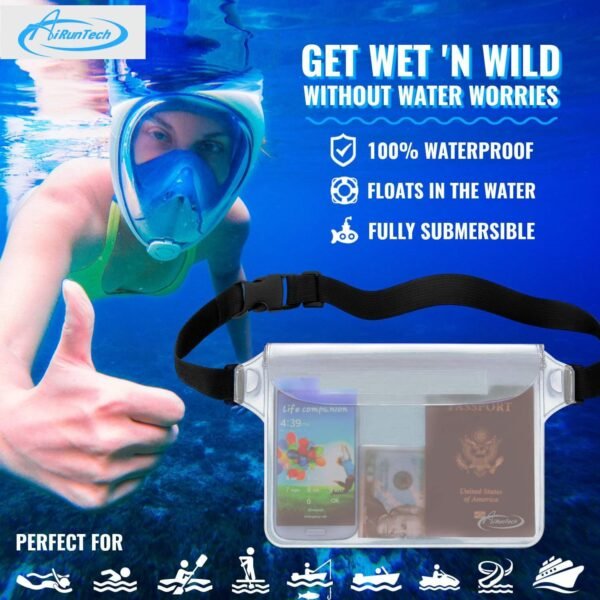 AiRunTech Waterproof Pouch with Waist Strap (2 Pack) | Beach Accessories Best Way to Keep Your Phone and Valuables Safe and Dry | Perfect for Boating Swimming Snorkeling Kayaking Beach Pool Water Park - Image 2